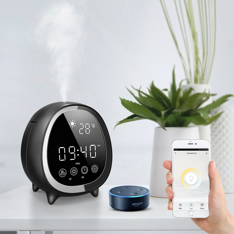 Smart Home Ultrassônico Aromaterapia de Neblina Frio Diffusor de Óleo Essencial com Controle Táctil Relógio Display do Tempo