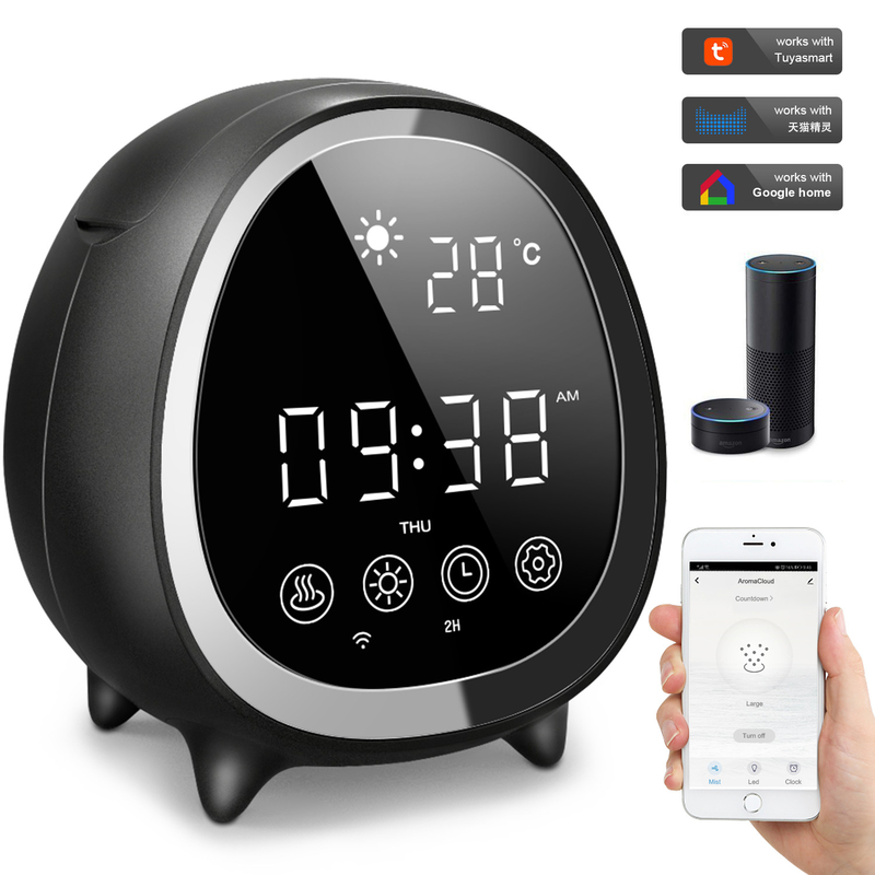 Smart Home Ultrassônico Aromaterapia de Neblina Frio Diffusor de Óleo Essencial com Controle Táctil Relógio Display do Tempo
