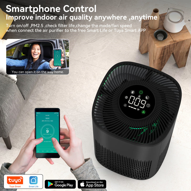 Purificador de ar HEPA de escritório WiFi com luz LED tricolor